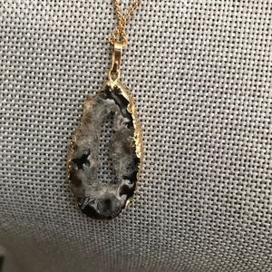 Agate druzy slice necklace gold chain